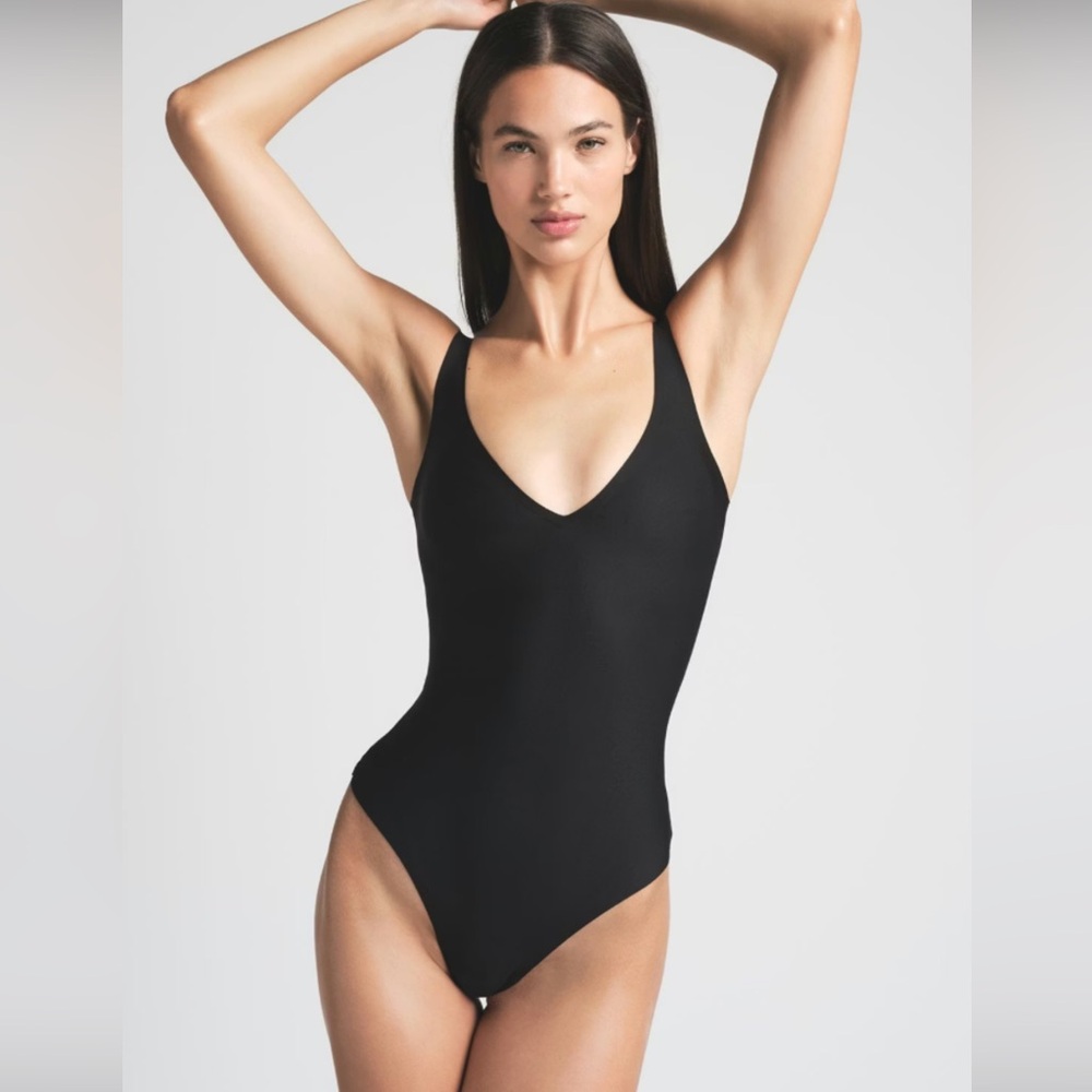 SKIMS Black V-Neck Bodysuit